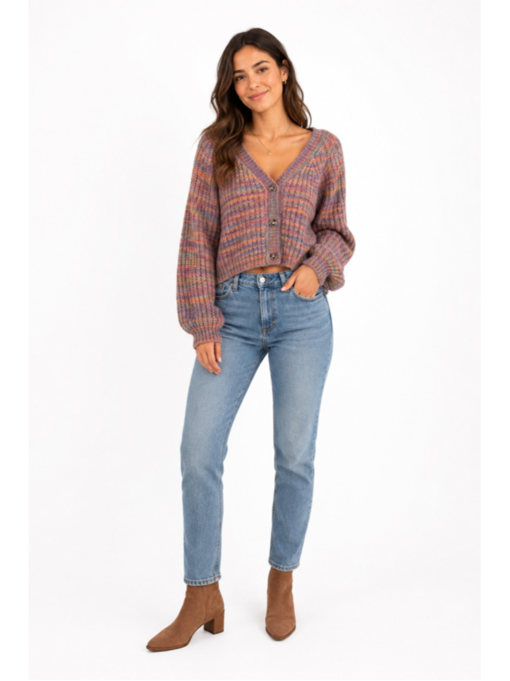Jessica Simpson NWT Multicolor Cropped Cardigan Sweater Size L Chunky Knit Y2K - Picture 9 of 9